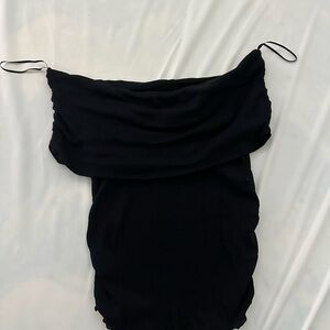 ZARA RUCHED SEMI-SHEER OFF THE SHOULDER COTTON TOP